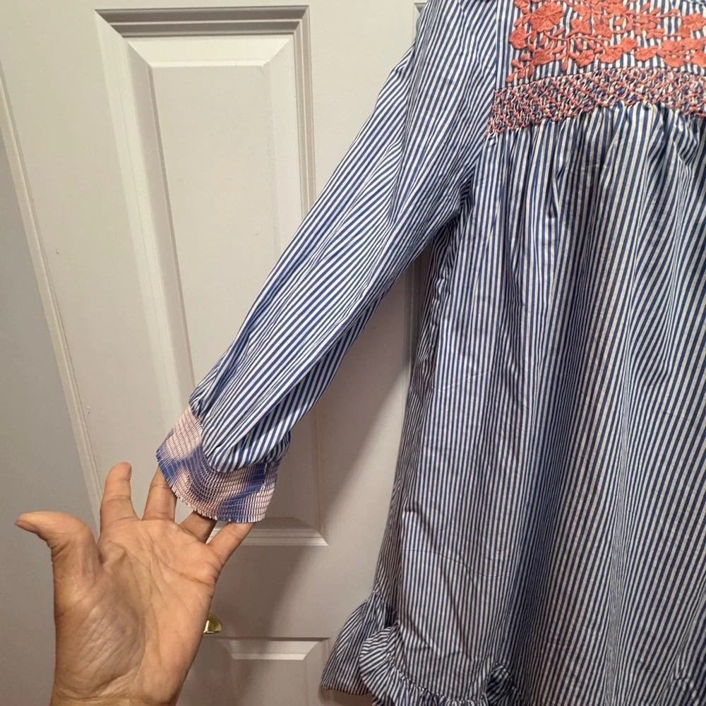 J. Crew blue and white Embellished Ruffled Mini Dress size small